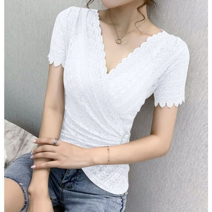 V-neck Lace Women's Trendy Short-sleeved Blouse