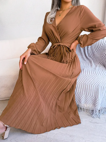 Elegant Cross Pleated Maxi Dress
